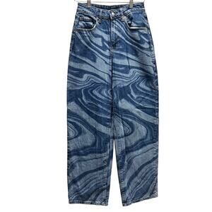 Wild Fable Women's Swirl Print High Rise Wide‎ Leg Baggy Jeans Size 0
